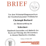 Meisterbrief von Christoph Burkard